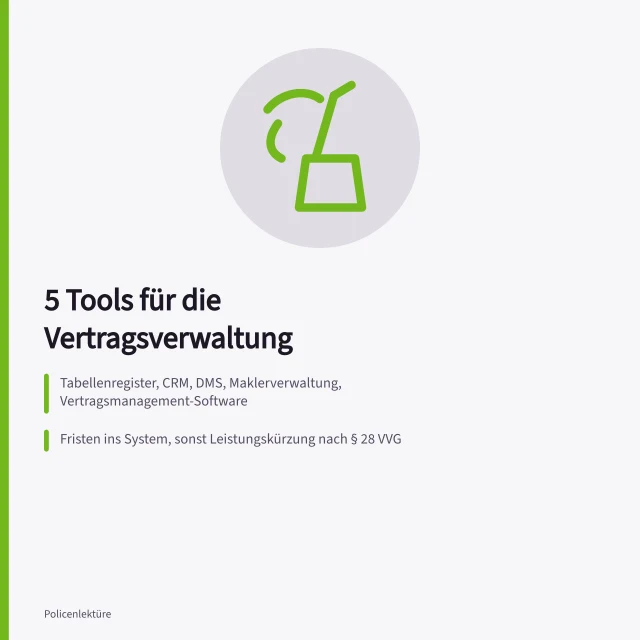 Karte zu fünf Werkzeugklassen für die Verwaltung von Versicherungsverträgen. 5 Tools für die Verwaltung von Versicherungsverträgen