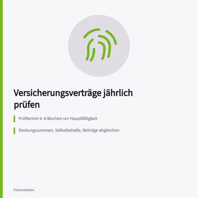 Checkliste zur jährlichen Überprüfung von Versicherungsverträgen. Checkliste für die jährliche Überprüfung von Versicherungsverträgen