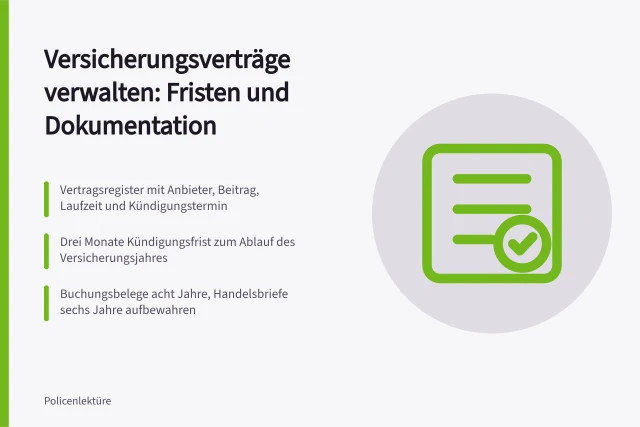 Karte zu Fristen und Dokumentation in der Versicherungsvertragsverwaltung. Versicherungsverträge verwalten: Fristen und Dokumentation
