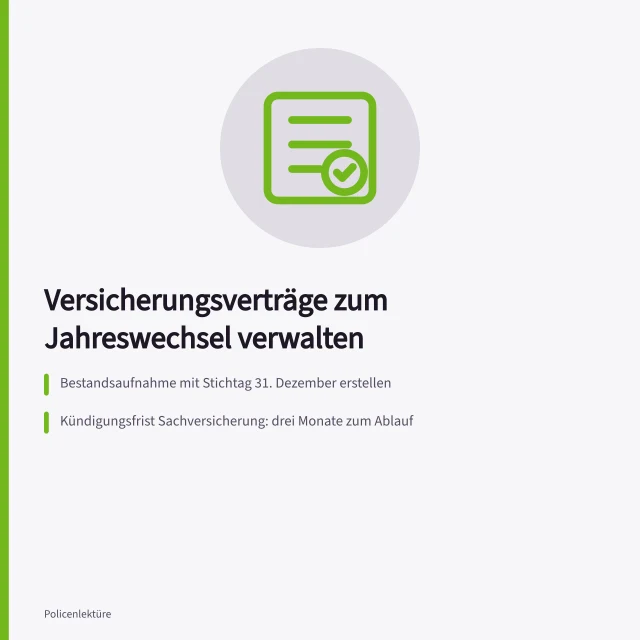 Kalender, Vertragsliste und Beitragsrechnung für den Versicherungswechsel zum Jahresende. Versicherungsverträge verwalten in 6 Schritten für den Jahreswechsel