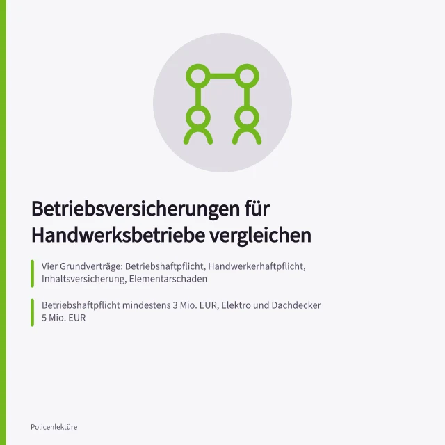 Vergleich von Betriebsversicherungen für Handwerksbetriebe mit Deckungssummen und Anbietern. Wie vergleiche ich Betriebsversicherungen für Handwerksbetriebe?